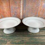 Paire de 2 compotiers en porcelaine blanche et vert