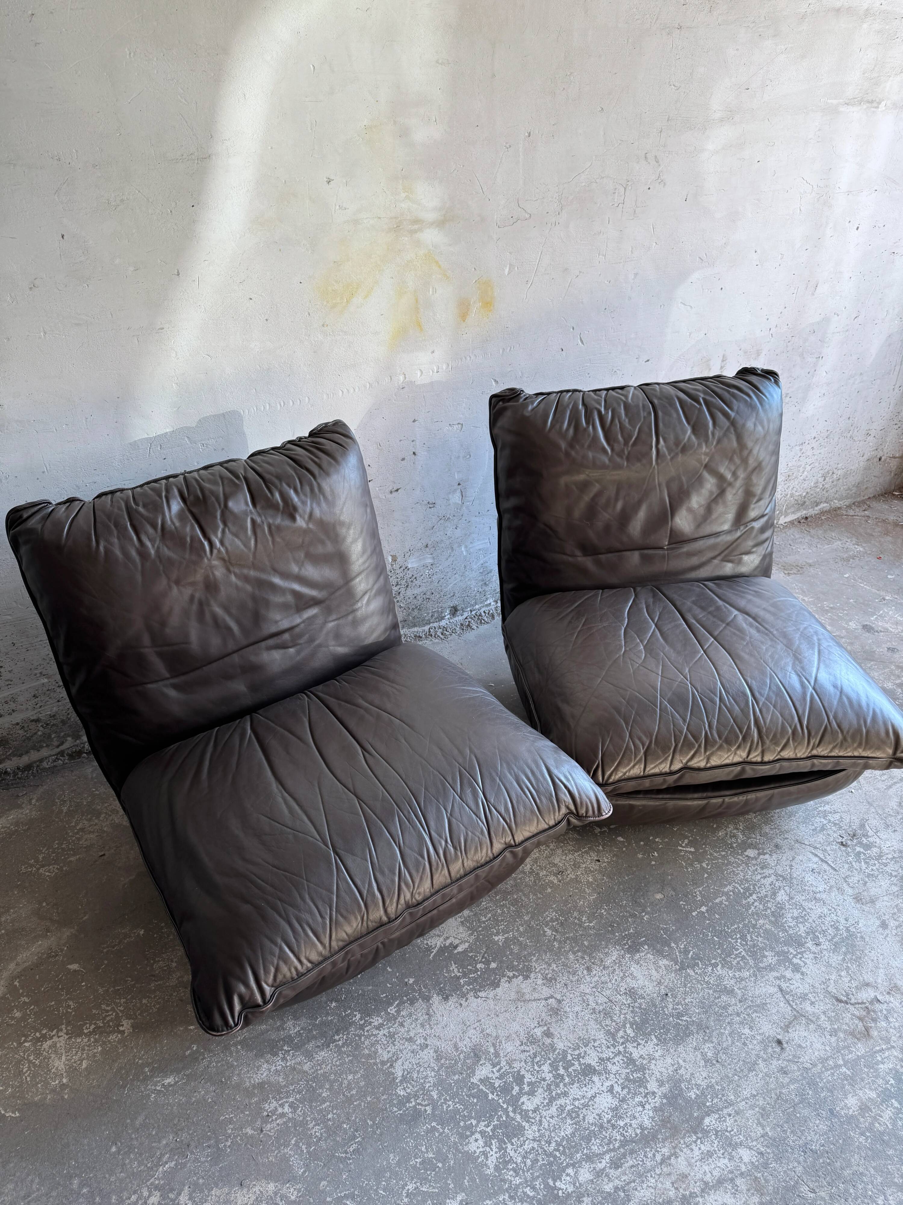 Michel Cadestin 1970s Dark Brown Leather 4-Piece Modular Sofa for Airborne