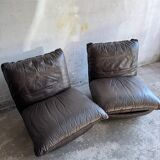 Michel Cadestin 1970s Dark Brown Leather 4-Piece Modular Sofa for Airborne