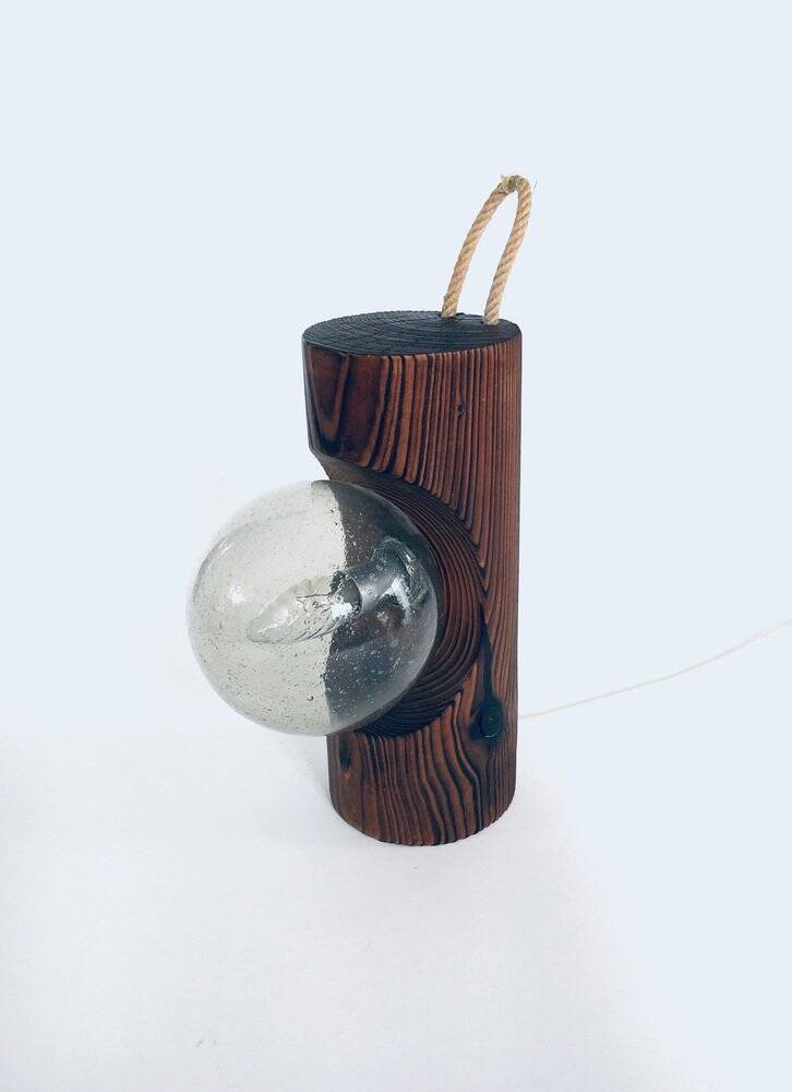 Brutalist wooden table or wall lamp attributed to Temde Leuchten, Switzerland, 1960s.