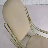 Rocking chair années 60 en laiton et simili cuir écru