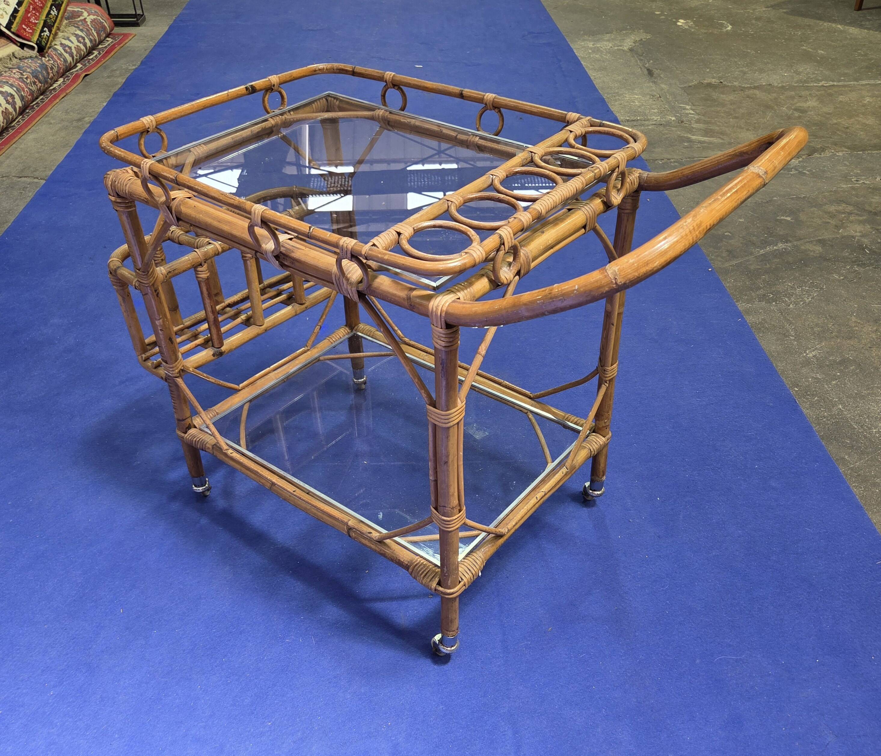 Service trolley, bar, bamboo, rattan, 1950s