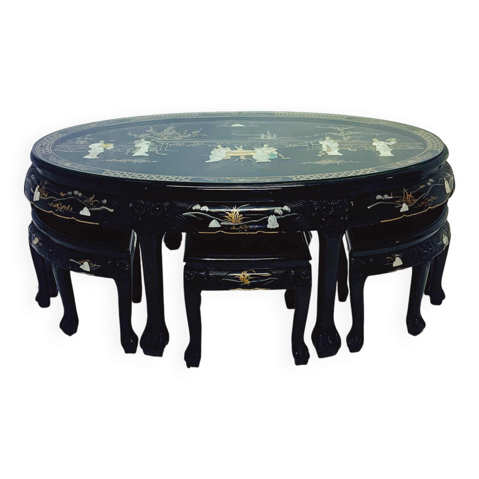 Chinese Coffee Table with 6 Matching Stools