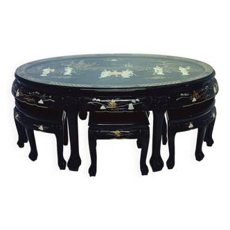 Chinese Coffee Table with 6 Matching Stools
