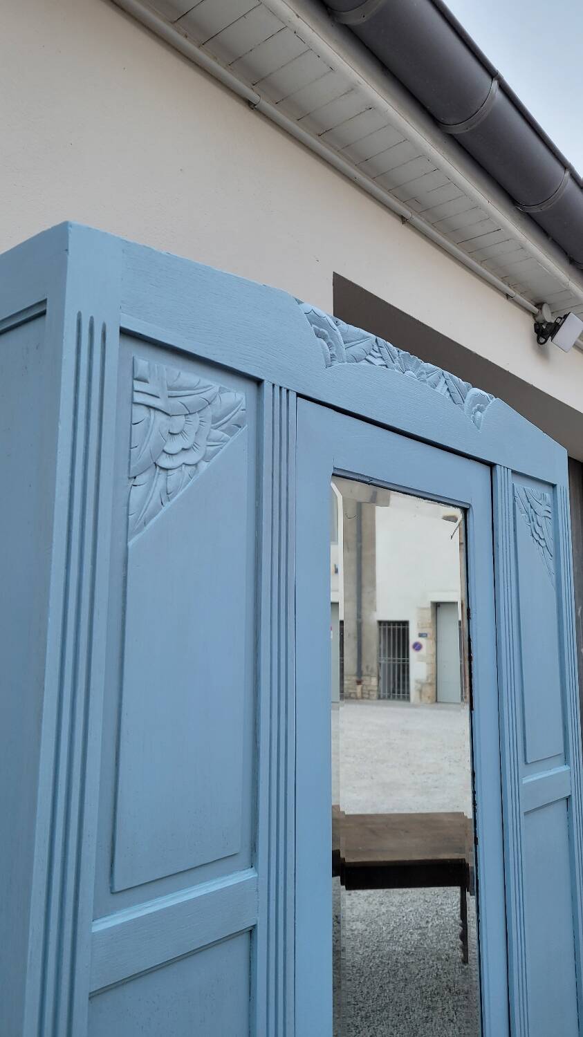 Parisian Art Deco armoire with beveled mirror and painted decoration