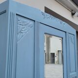 Parisian Art Deco armoire with beveled mirror and painted decoration