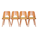 Ensemble de chaises en hêtre brun et jaune du milieu du siècle Oswald Haerdtl années 1950 Tchéquie