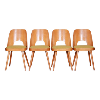 Set of mid-century brown and yellow beech chairs Oswald Haerdtl 1950s czechia