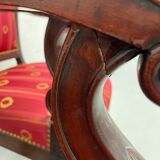 Pair of empire period armchairs in mahogany and silk