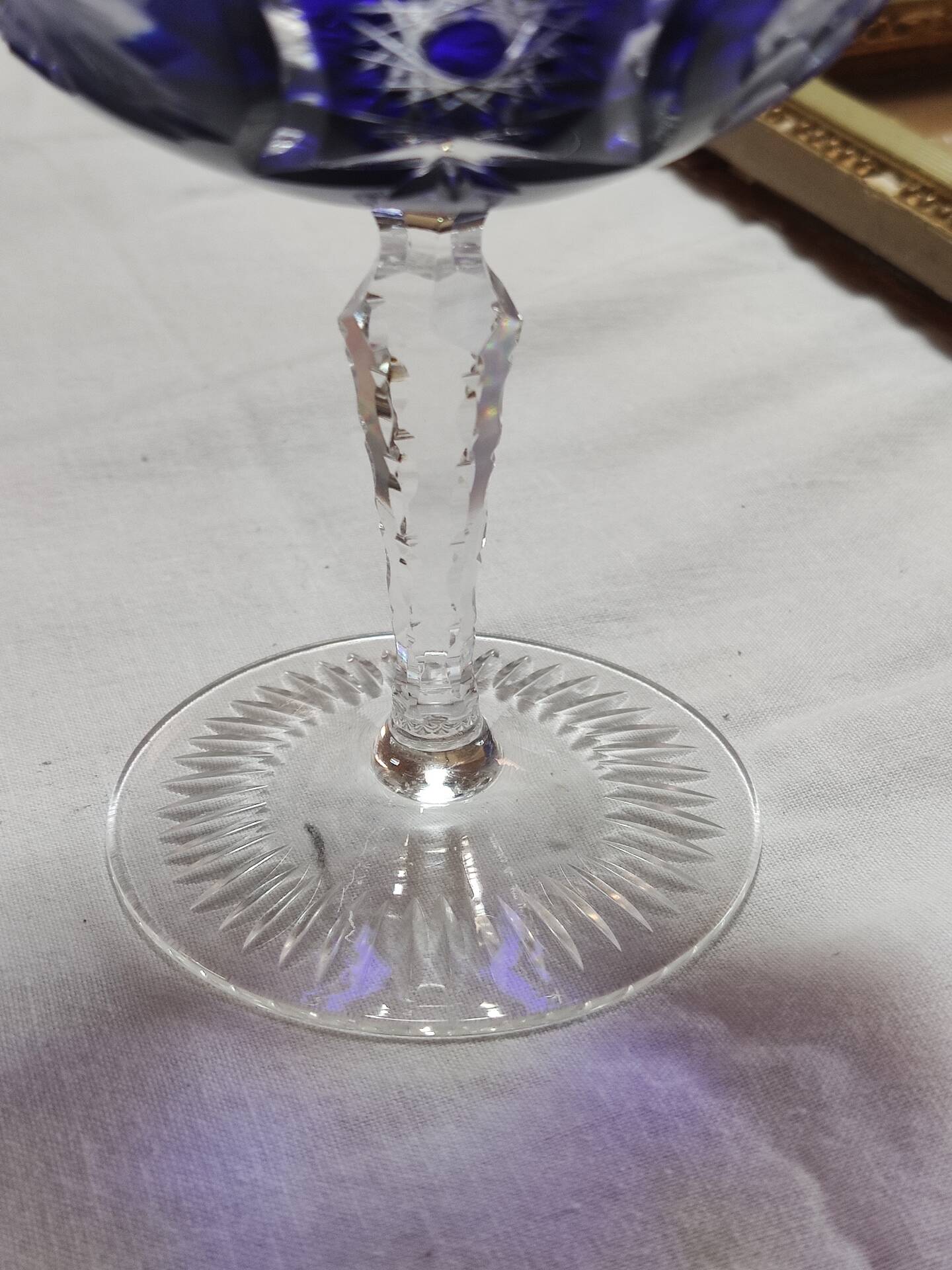 6 cut crystal cobalt blue champagne glasses