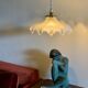 Suspension Holophane verre diamant vintage