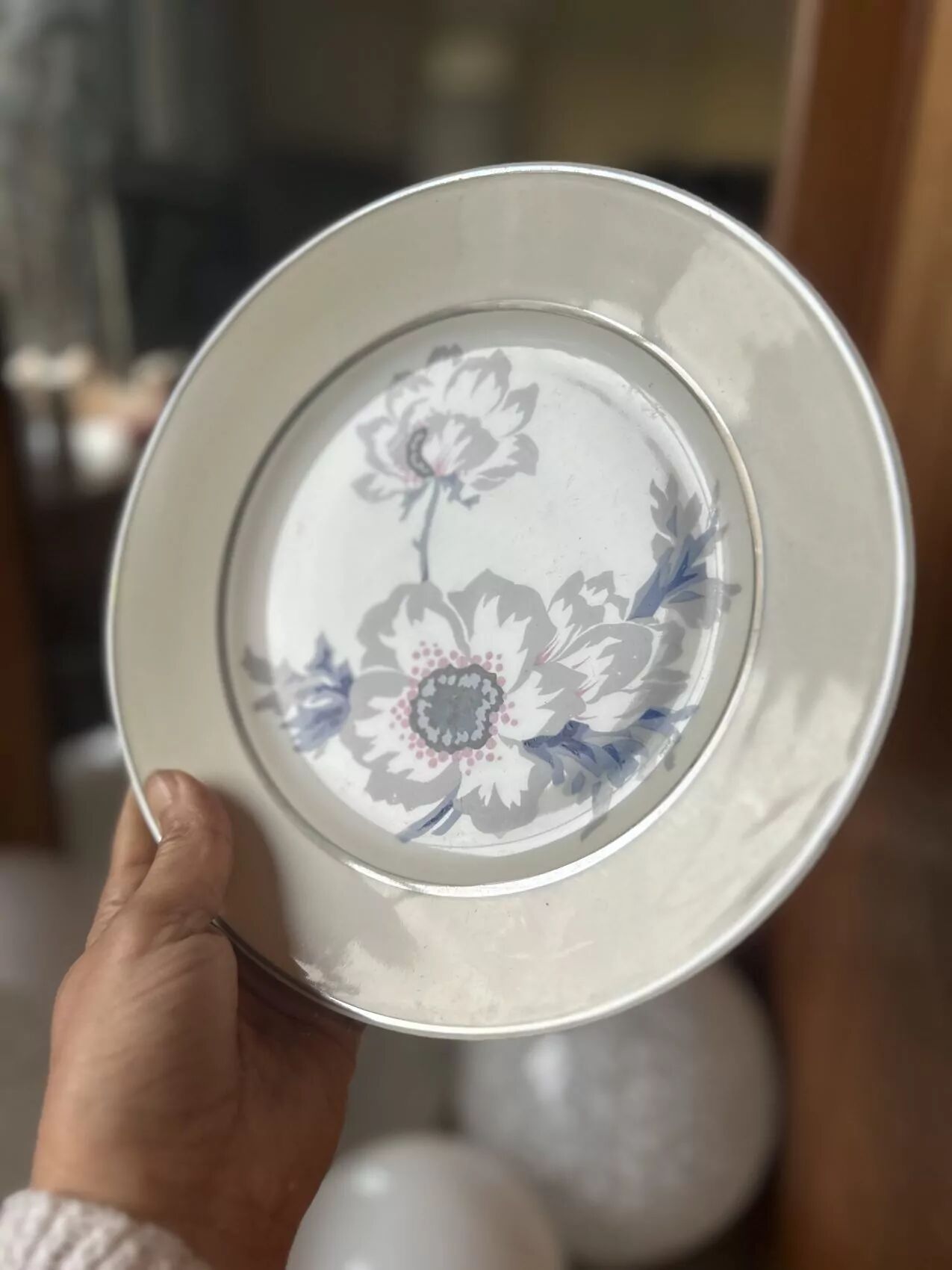 Set of 12 antique porcelain plates with anemone pattern + matching large plate 29.5 cm