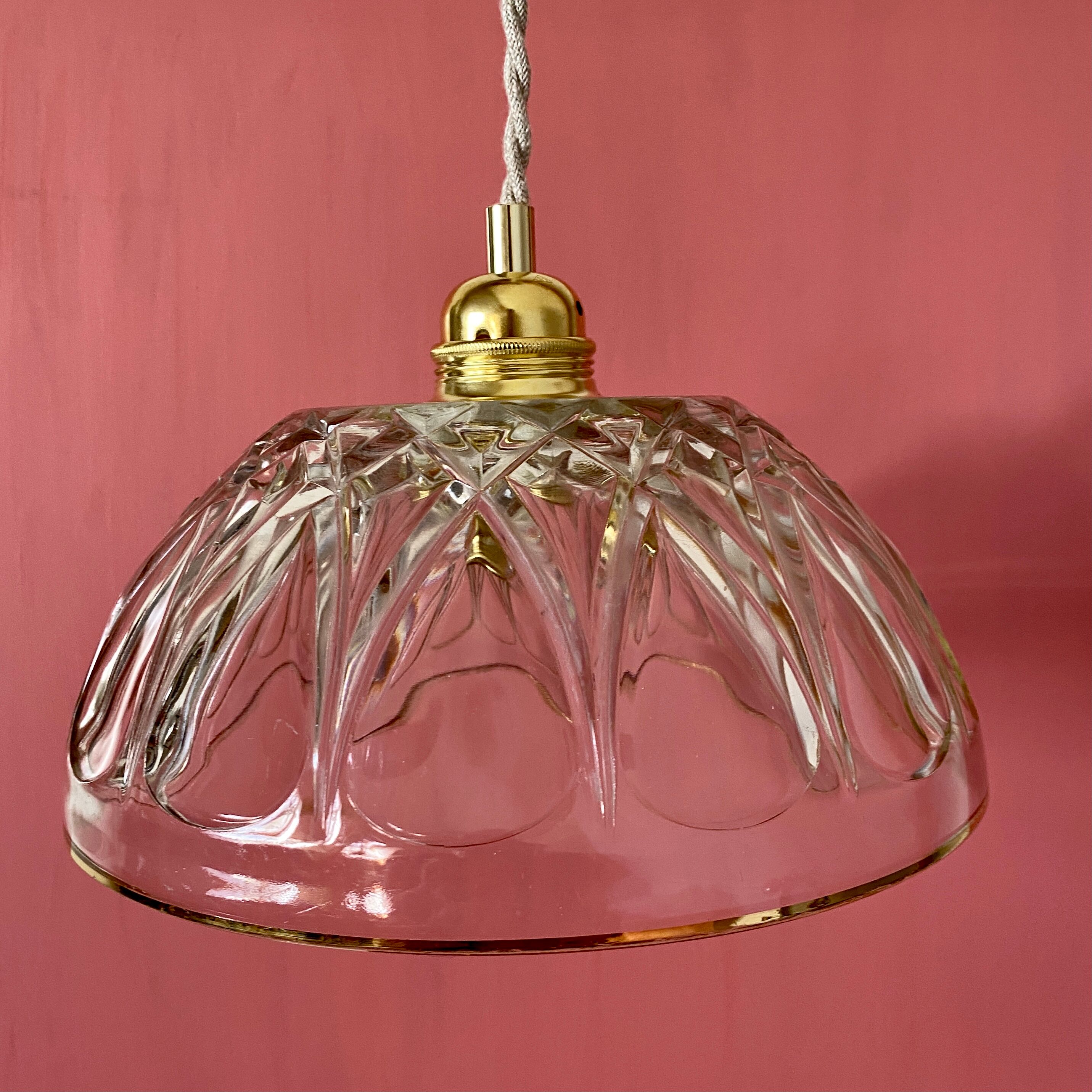 Vintage aabt-jour pendant lamp in molded glass