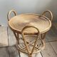 Vintage Sculptural Two-Tier Rattan Side Table with Loop Handles, Japan, 1970s