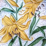 Small plate with yellow lilies, signed VBS Schramberg