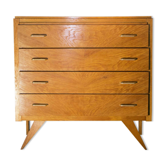 Commode années 60, pied compas, chêne clair