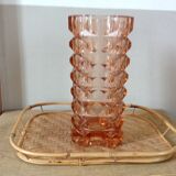 Vase 70s pink chiseled glass