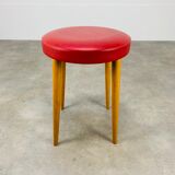 Baumann bistro stool wood and imitation red leather 60s