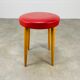 Baumann bistro stool wood and imitation red leather 60s
