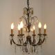 French Art Deco 6-Light Green Finish Bronze Crystal & Glass Chandelier 5343