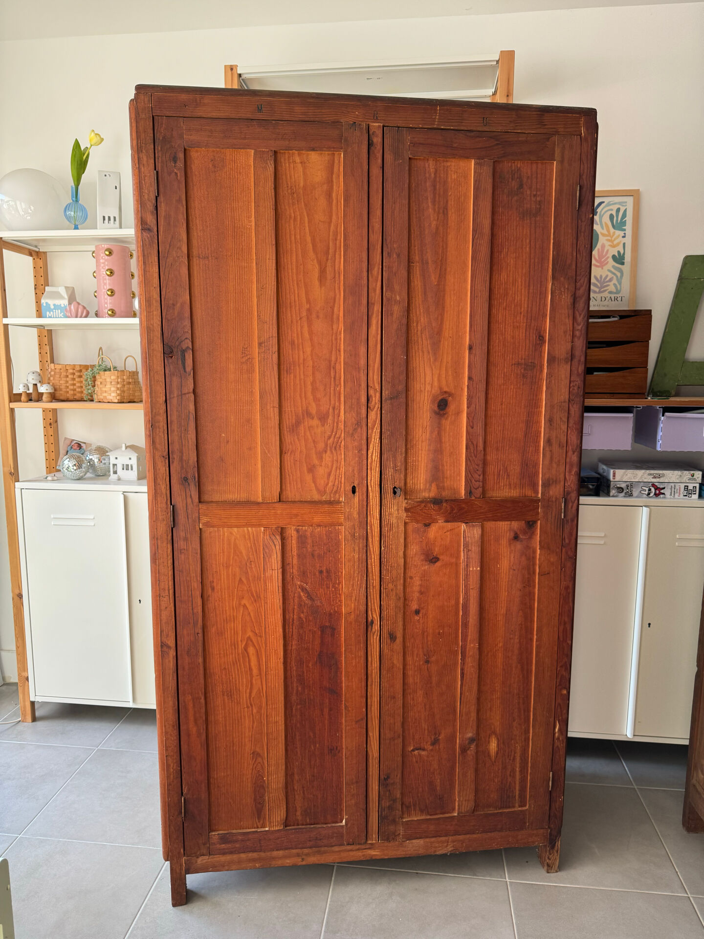 Antique pine wardrobe - Parisian vintage style