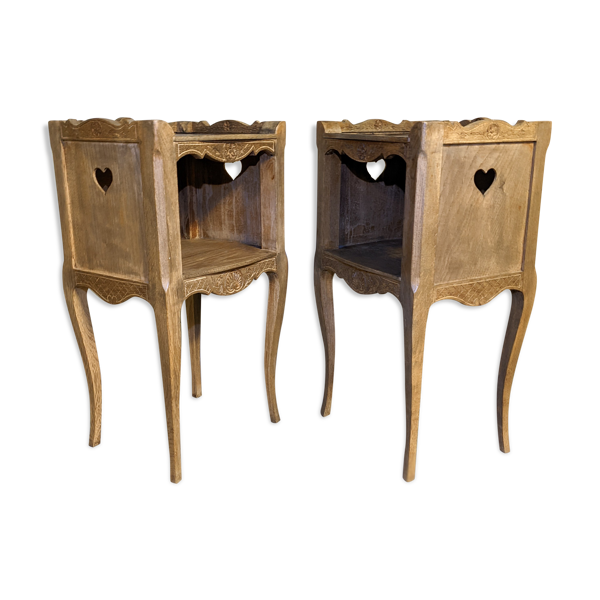 Paire de tables de style Louis XV en chêne massif 1960