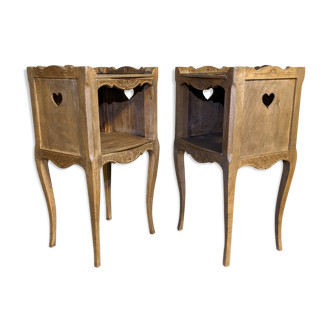 Pair of Louis XV style tables in solid oak, 1960