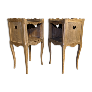 Pair of Louis XV style tables in solid oak, 1960