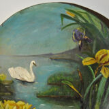 Set of 3 dishes 19th century terracotta painting 1895 boat lily lily swan