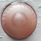 Antique ceiling light in frosted and etched pink glass