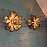 Pair of floral wall sconces in brass, Maison Jansen, 1970