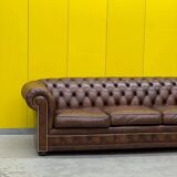 Original English Chesterfield 3-Seater Sofa – Handcrafted Brown Leather