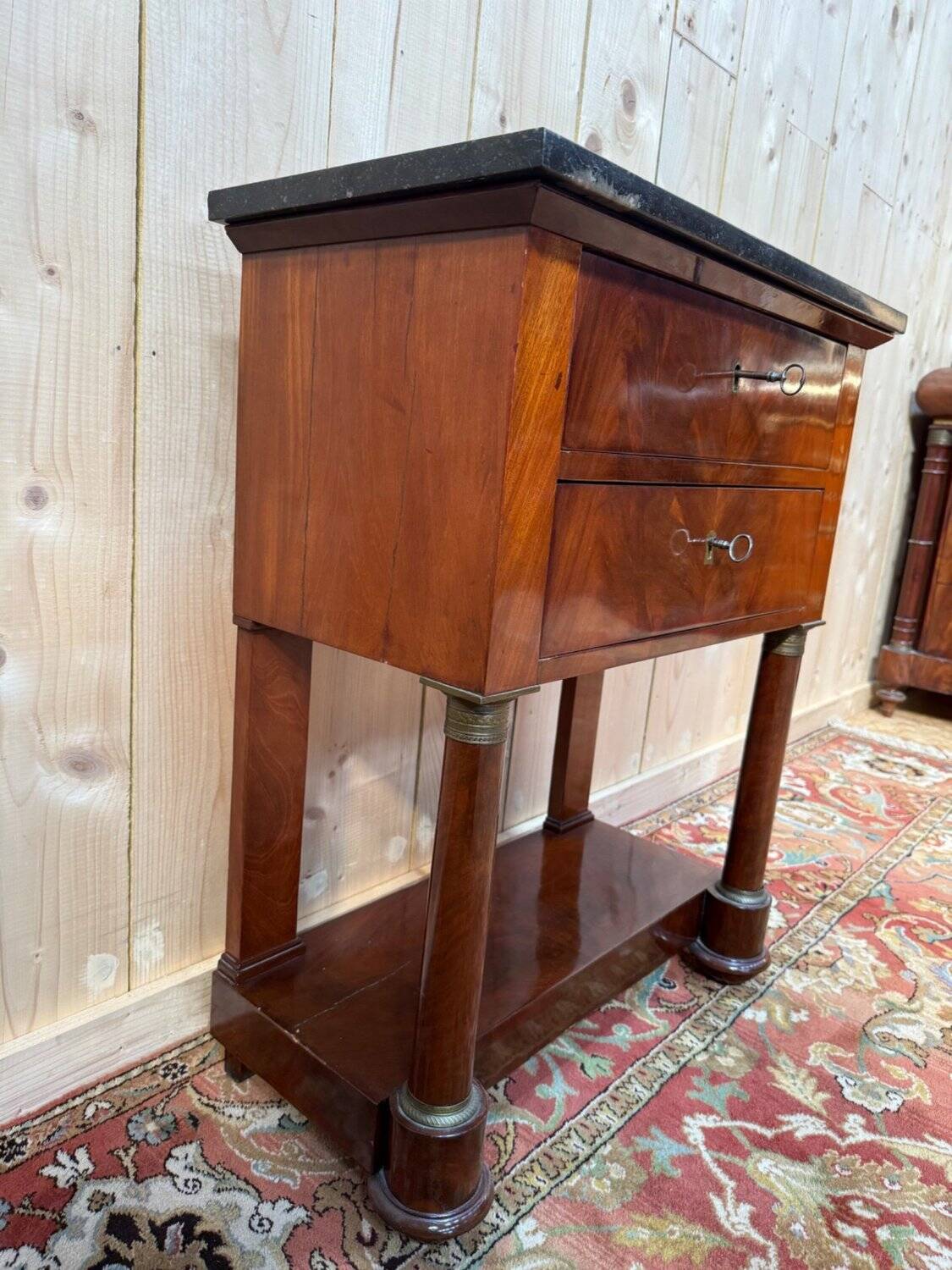 Empire side table in walnut and black marble