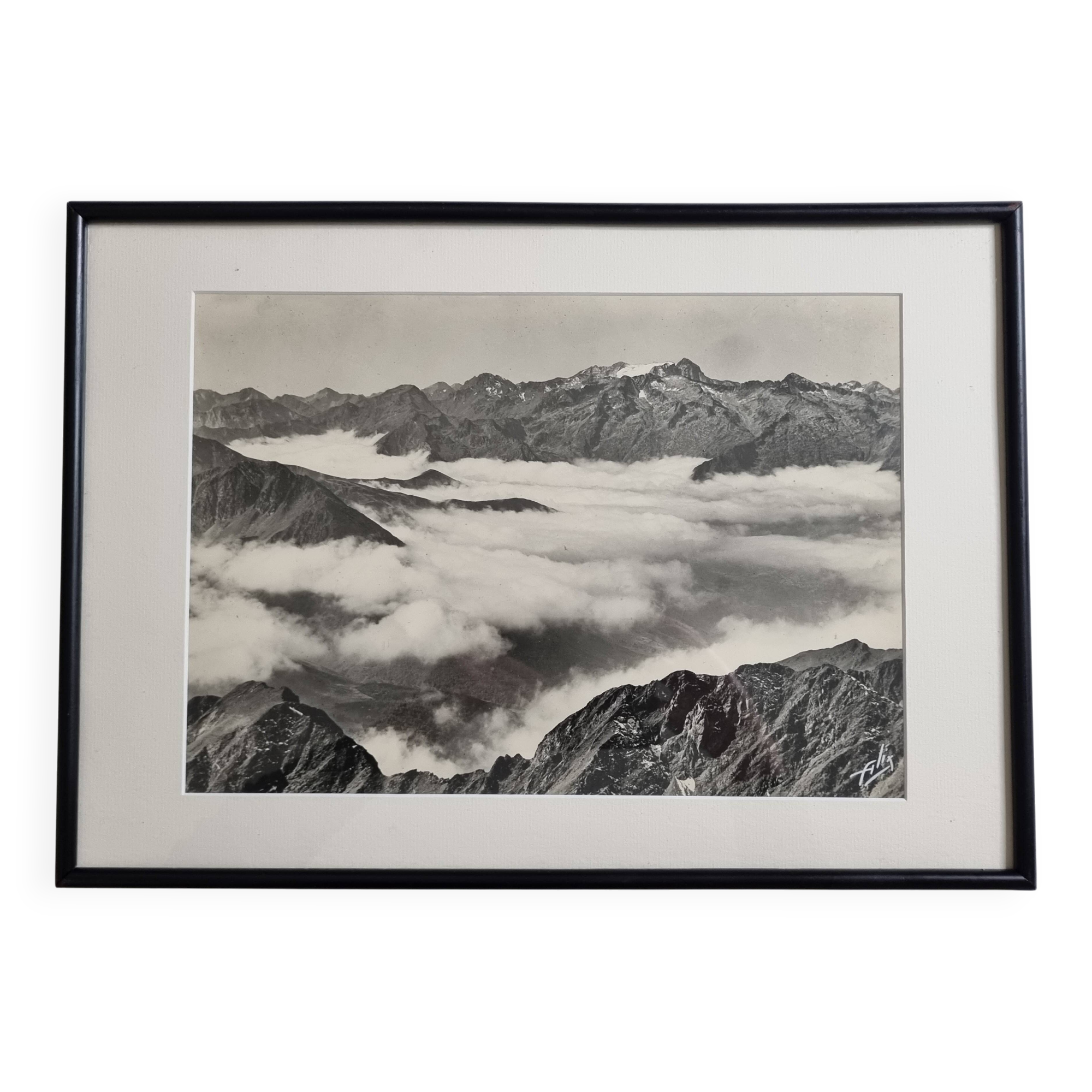 Panoramic photograph of the Pyrenees signed Alix, 49x35 cm framed.