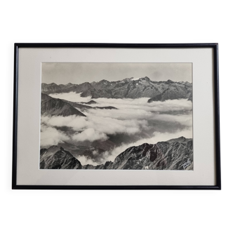 Panoramic photograph of the Pyrenees signed Alix, 49x35 cm framed.