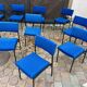 13 chaises vintage en tissu bleu et métal noir dans le goût de Guermonprez