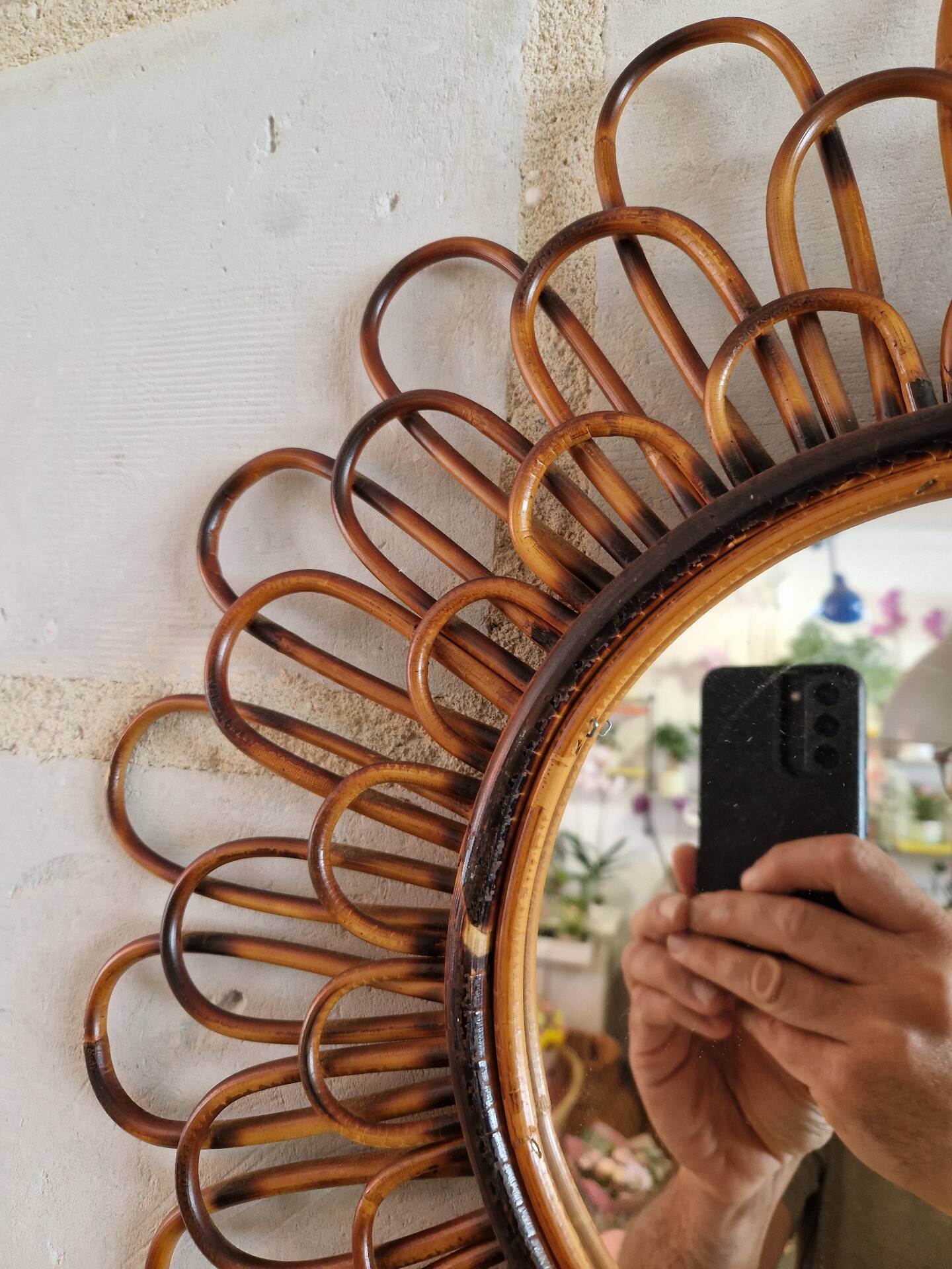 Ancien Miroir En Rotin