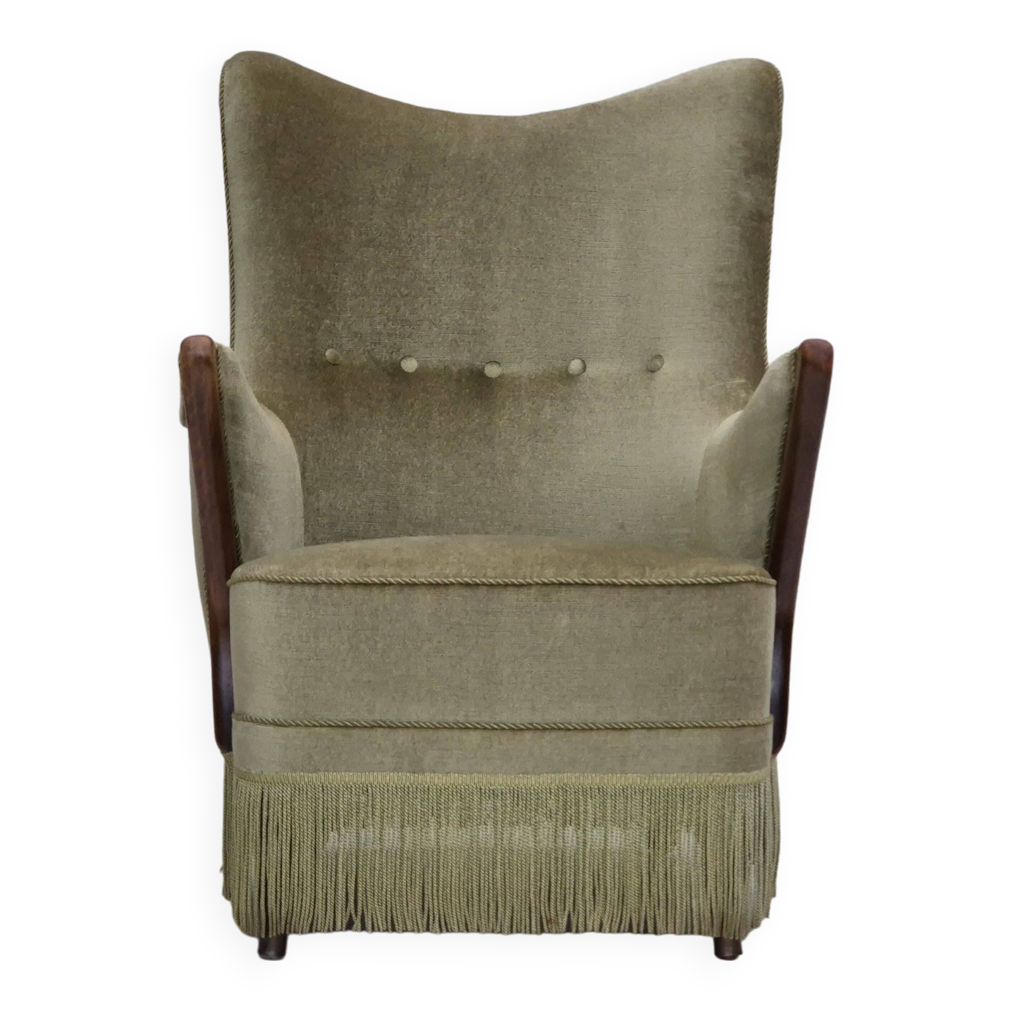 1960s, Scandinavian design, armchair in original condition, furniture velour, beech wood legs.