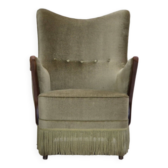 1960s, Scandinavian design, armchair in original condition, furniture velour, beech wood legs.