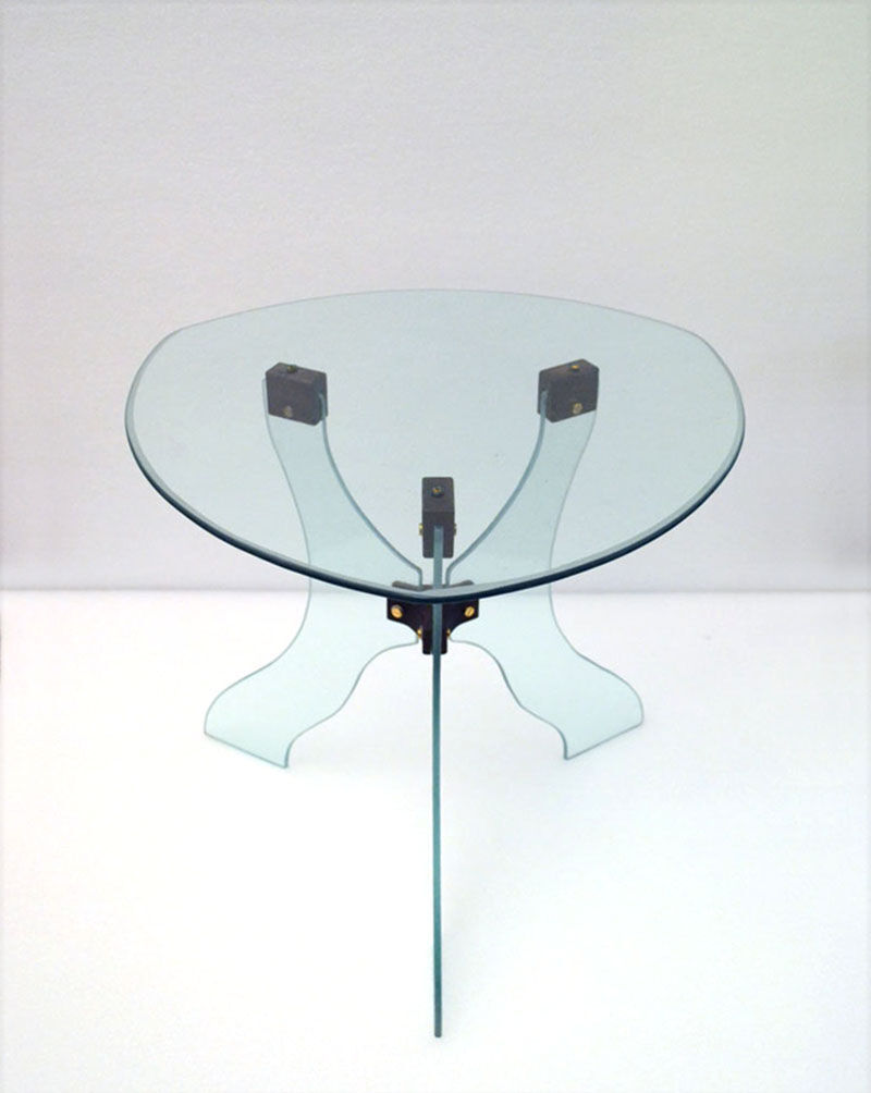 Table basse en cristal biseauté avec joints en bois années 1950