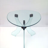 Table basse en cristal biseauté avec joints en bois années 1950