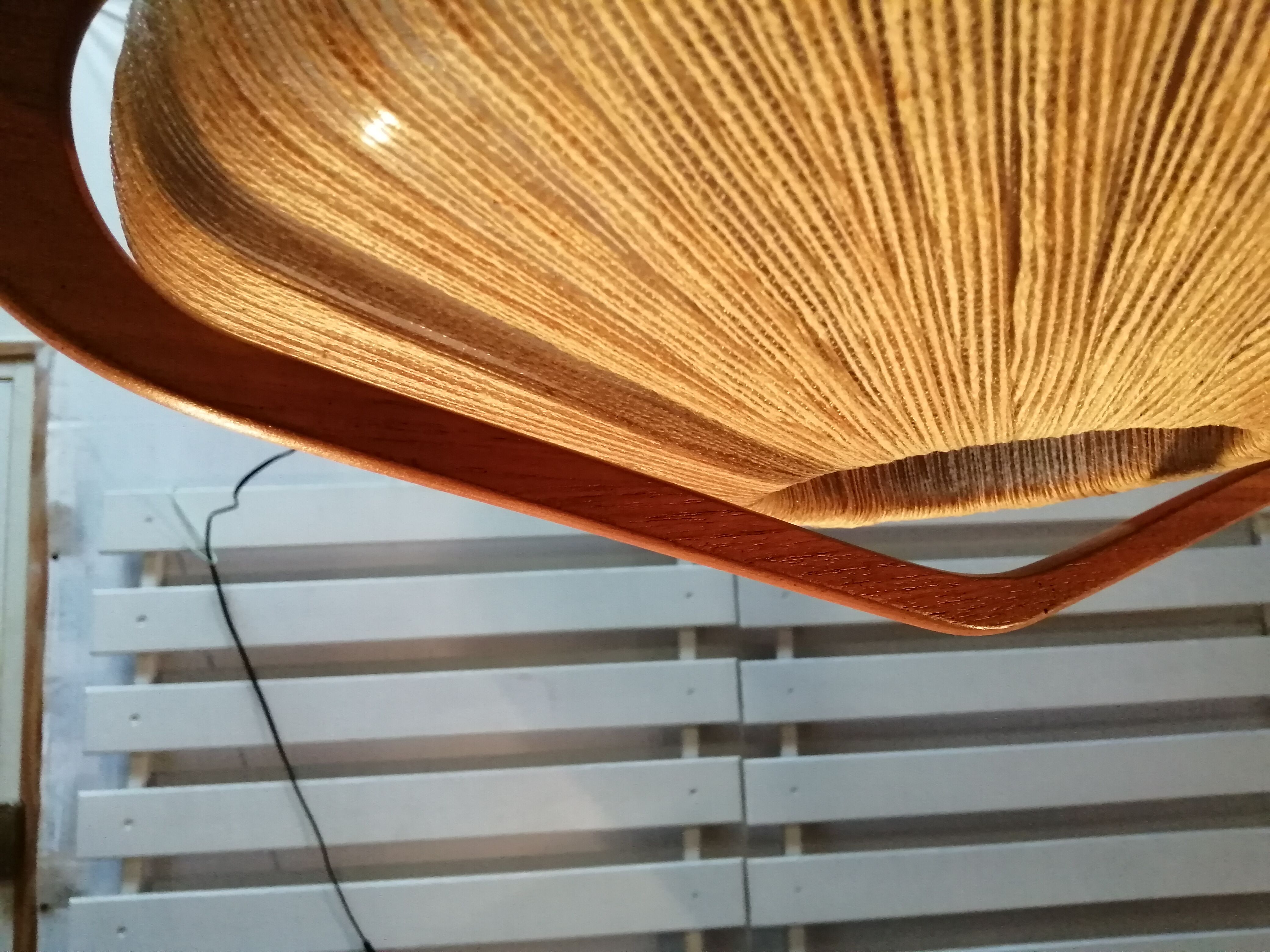 Sisal Ufo pendant lamp and vintage teak by Temde Leuchten