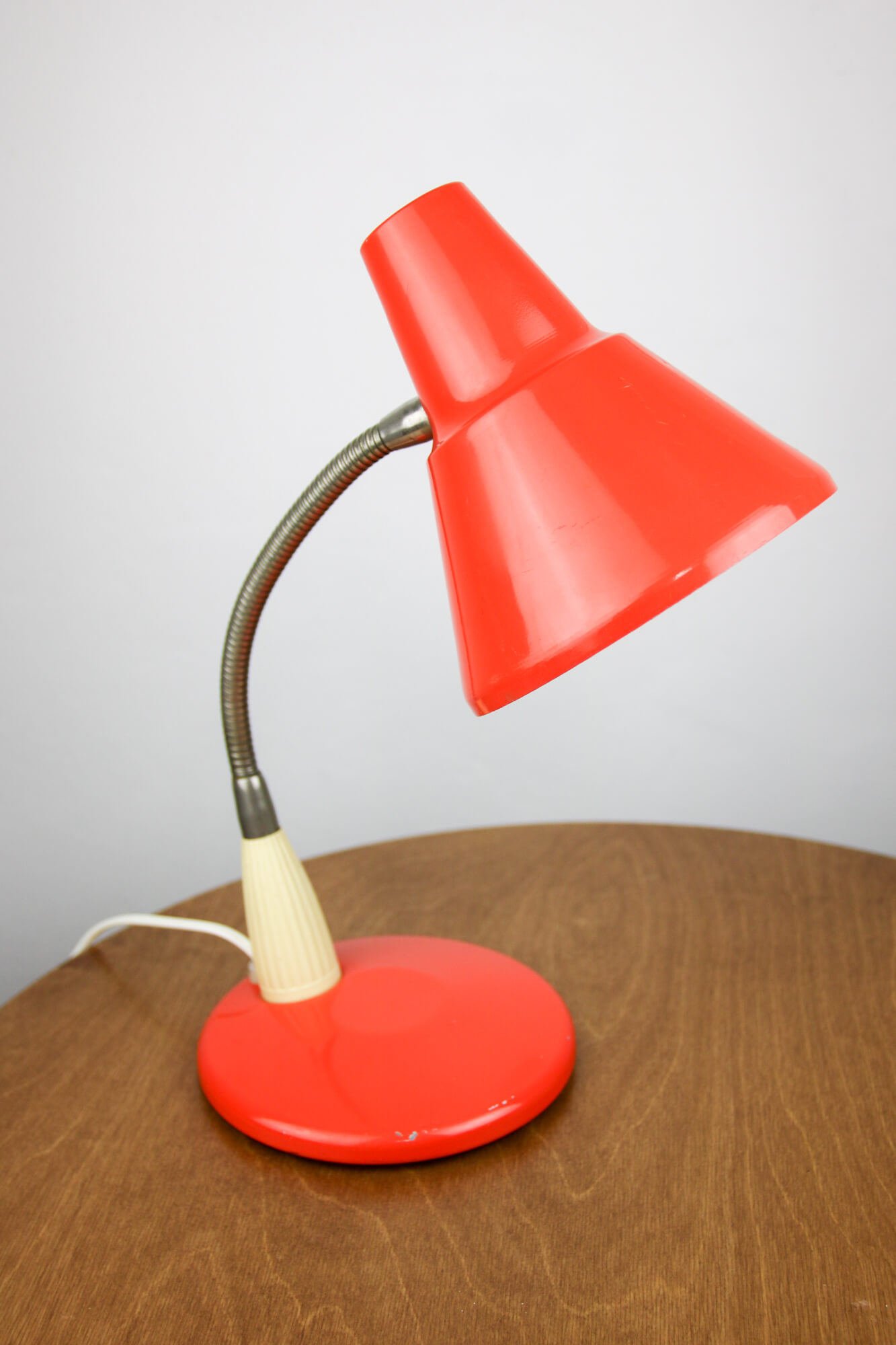 Adjustable Desk Lamp in Orange Painted Metal and Chrome-Plated Spiral Arm, 1970s