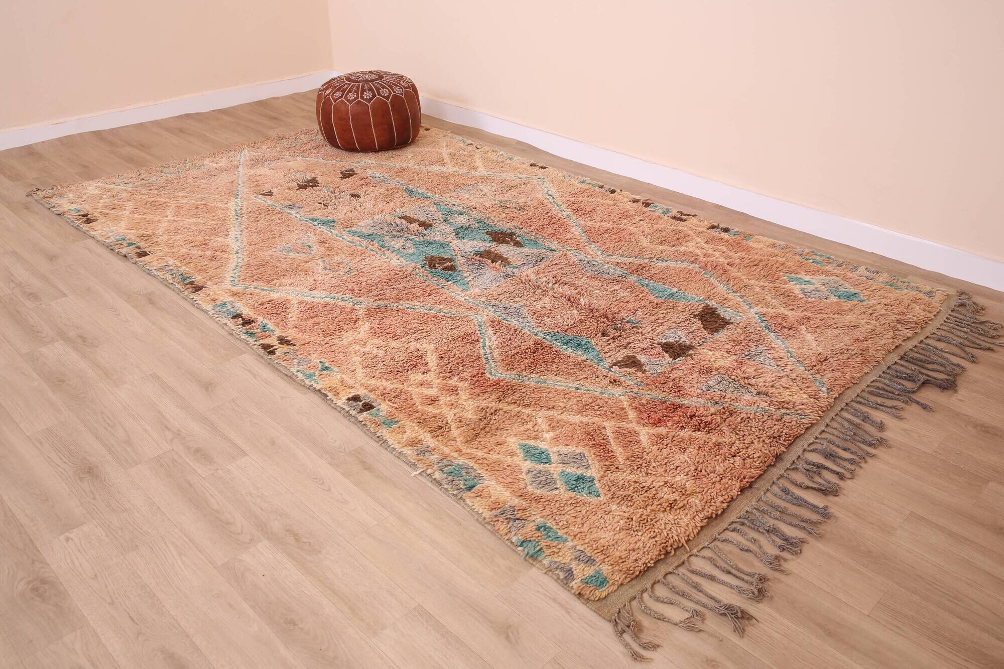 Terracotta Vintage Moroccan Rug 192 x 322 cm, Berber Handmade Wool Rug Boho
