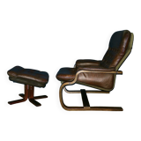 Mid century Scandinavian cantilever leather lounge chair and ottoman, 1960s