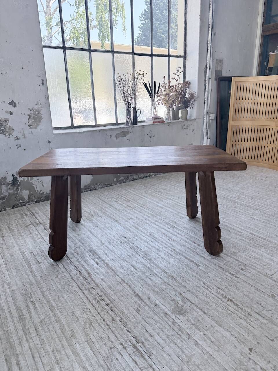 Brutalist oak table by De Puydt, Belgium 1970