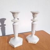 Pair of antique Italian ceramic candlesticks.