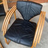 Mid-century leather sofa, 2 fotels, and table in sett
