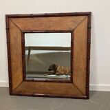 Big faux bamboo and leather mirror