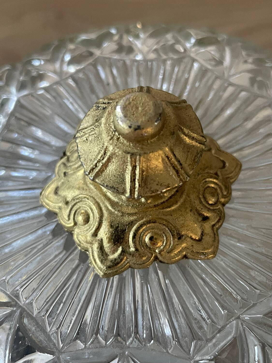Vintage brass and chiseled glass ceiling light